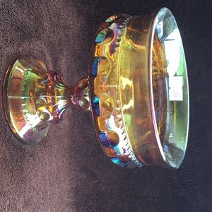 Carnival glass pedestal bowl